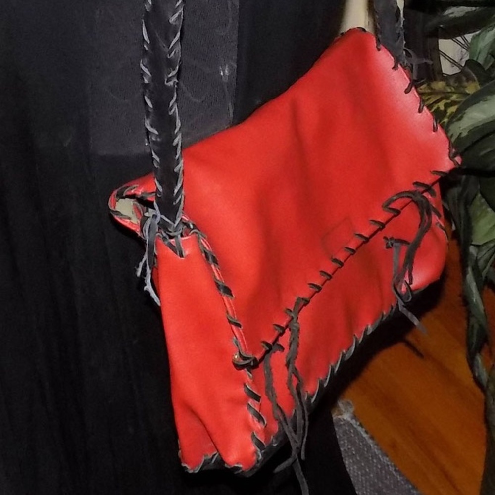 Leather Laptop Bag in red and black